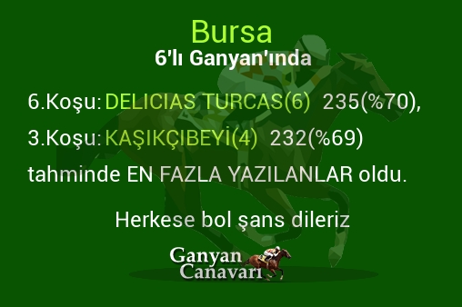 Bursa Altılı Ganyanında; En fazla yazılanlar belli oldu