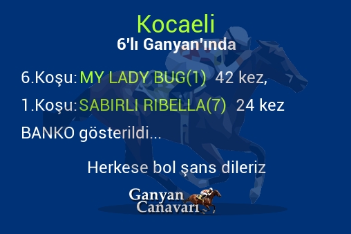 Kocaeli Altılı Ganyanında; Bankolar belli oldu.