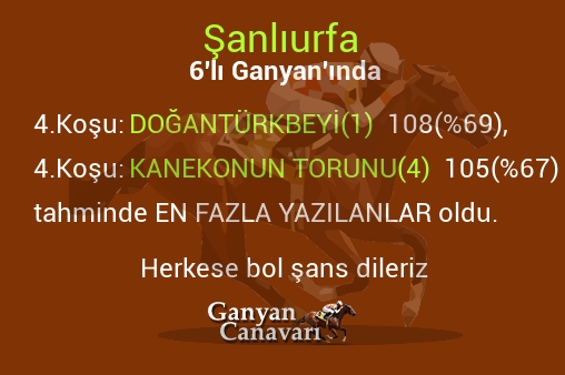 Şanlıurfa Altılı Ganyanında; En fazla yazılanlar belli oldu
