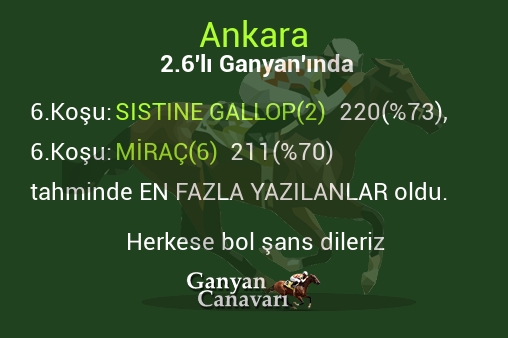 Ankara 2.Altılı Ganyanında; En fazla yazılanlar belli oldu