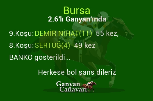 Bursa 2.Altılı Ganyanında; Bankolar belli oldu.