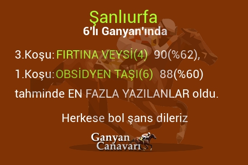 Şanlıurfa Altılı Ganyanında; En fazla yazılanlar belli oldu