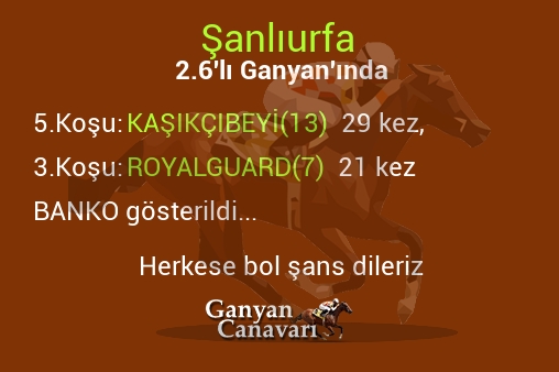 Şanlıurfa 2.Altılı Ganyanında; Bankolar belli oldu.