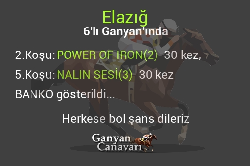Elazığ Altılı Ganyanında; Bankolar belli oldu.
