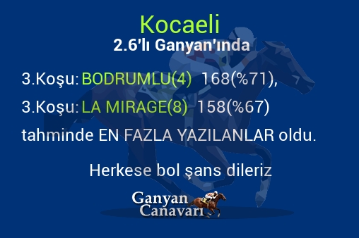 Kocaeli 2.Altılı Ganyanında; En fazla yazılanlar belli oldu