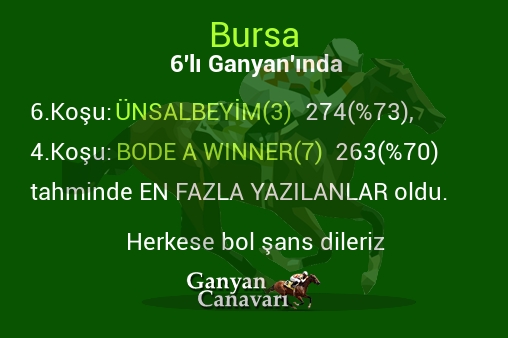 Bursa Altılı Ganyanında; En fazla yazılanlar belli oldu