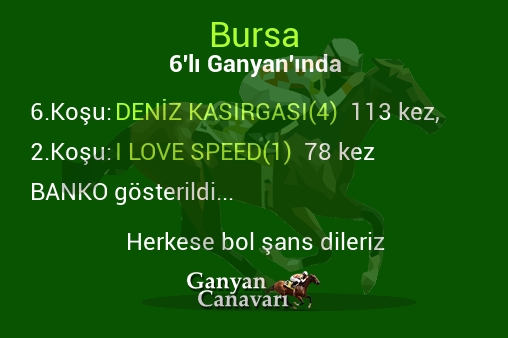 Bursa Altılı Ganyanında; Bankolar belli oldu.