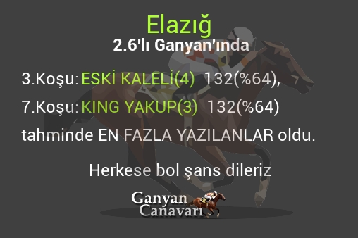 Elazığ 2.Altılı Ganyanında; En fazla yazılanlar belli oldu