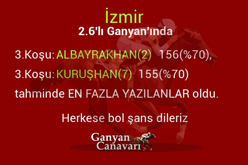 İzmir 2.Altılı Ganyanında; En fazla yazılanlar belli oldu