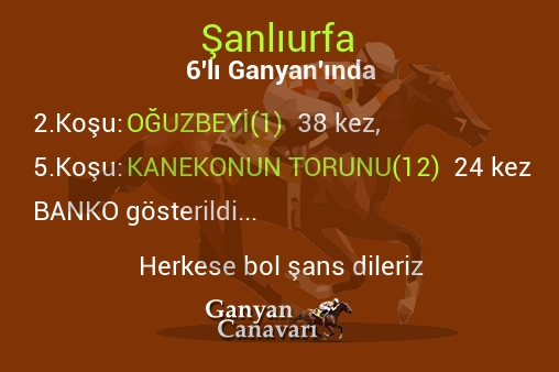 Şanlıurfa Altılı Ganyanında; Bankolar belli oldu.