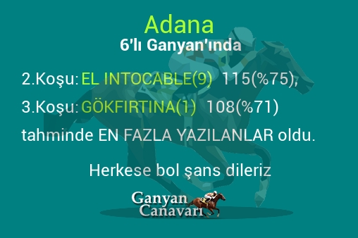Adana Altılı Ganyanında; En fazla yazılanlar belli oldu
