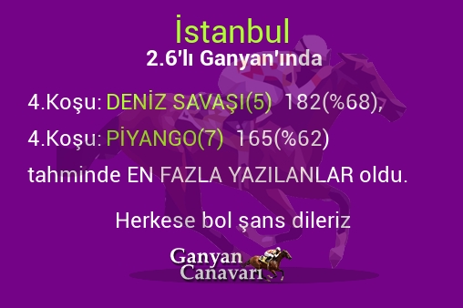 İstanbul 2.Altılı Ganyanında; En fazla yazılanlar belli oldu