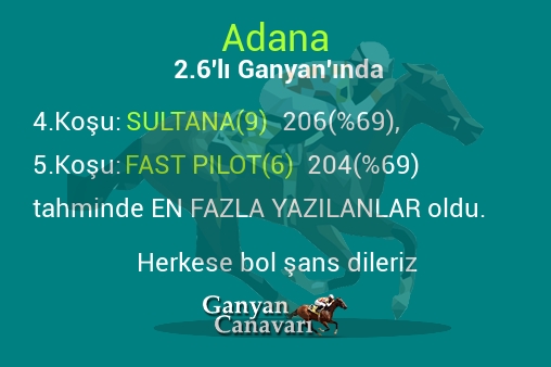 Adana 2.Altılı Ganyanında; En fazla yazılanlar belli oldu