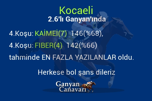 Kocaeli 2.Altılı Ganyanında; En fazla yazılanlar belli oldu