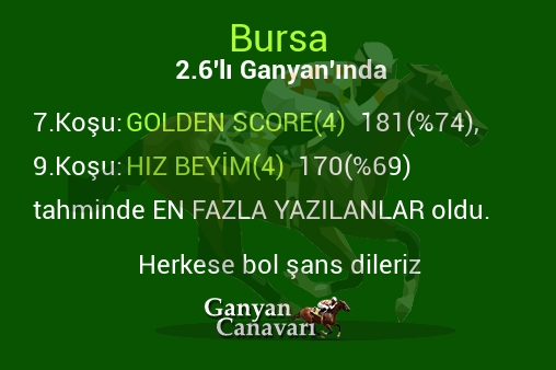 Bursa 2.Altılı Ganyanında; En fazla yazılanlar belli oldu