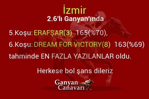 İzmir 2.Altılı Ganyanında; En fazla yazılanlar belli oldu