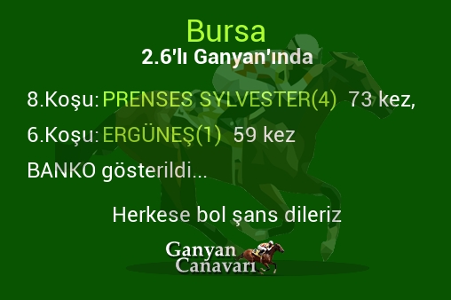 Bursa 2.Altılı Ganyanında; Bankolar belli oldu.