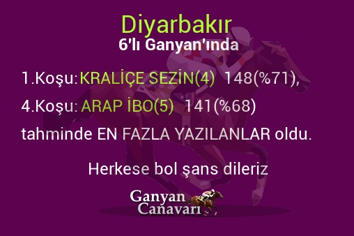 Diyarbakır Altılı Ganyanında; En fazla yazılanlar belli oldu