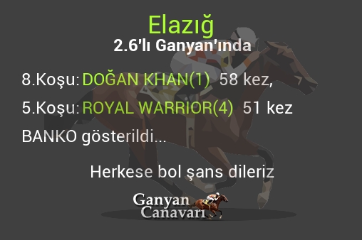 Elazığ 2.Altılı Ganyanında; Bankolar belli oldu.