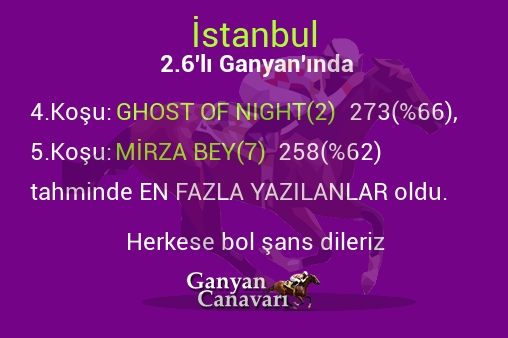 İstanbul 2.Altılı Ganyanında; En fazla yazılanlar belli oldu