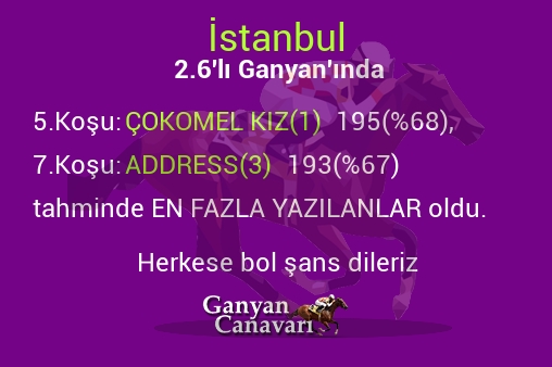 İstanbul 2.Altılı Ganyanında; En fazla yazılanlar belli oldu