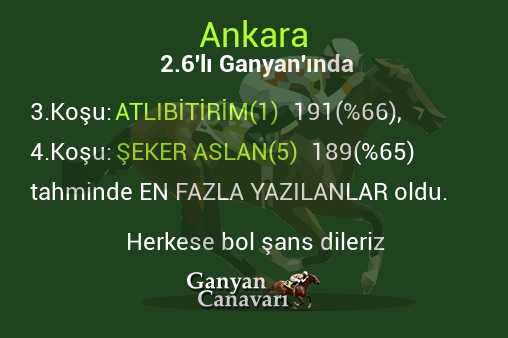 Ankara 2.Altılı Ganyanında; En fazla yazılanlar belli oldu
