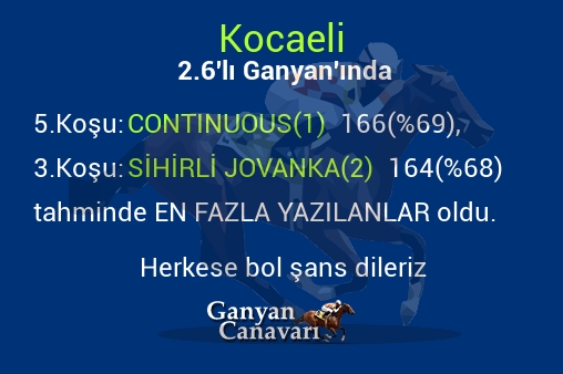 Kocaeli 2.Altılı Ganyanında; En fazla yazılanlar belli oldu