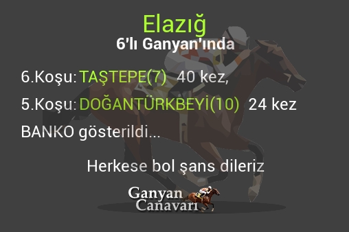 Elazığ Altılı Ganyanında; Bankolar belli oldu.