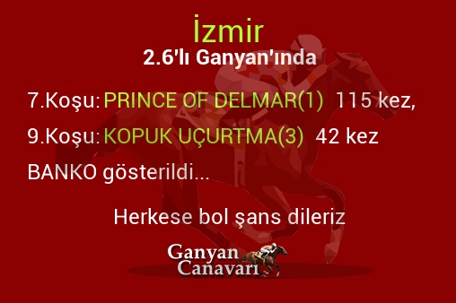 İzmir 2.Altılı Ganyanında; Bankolar belli oldu.
