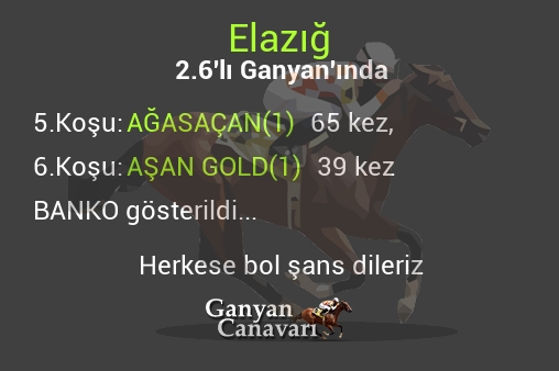 Elazığ 2.Altılı Ganyanında; Bankolar belli oldu.