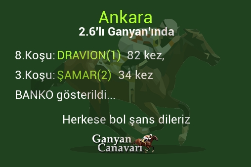 Ankara 2.Altılı Ganyanında; Bankolar belli oldu.