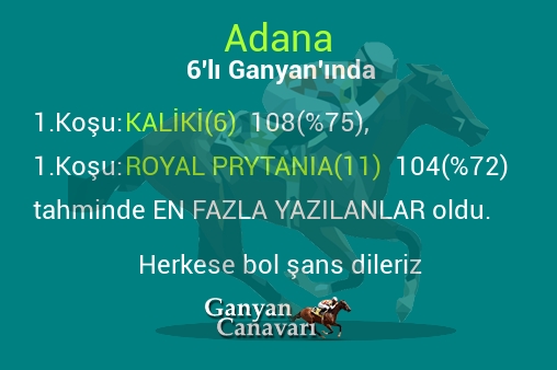 Adana Altılı Ganyanında; En fazla yazılanlar belli oldu
