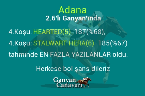 Adana 2.Altılı Ganyanında; En fazla yazılanlar belli oldu