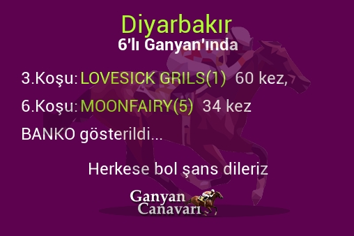 Diyarbakır Altılı Ganyanında; Bankolar belli oldu.