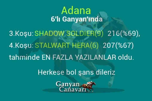 Adana Altılı Ganyanında; En fazla yazılanlar belli oldu