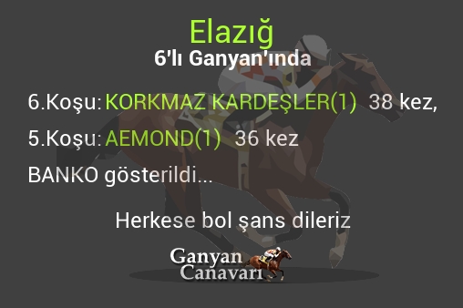 Elazığ Altılı Ganyanında; Bankolar belli oldu.