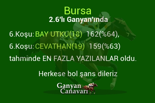 Bursa 2.Altılı Ganyanında; En fazla yazılanlar belli oldu