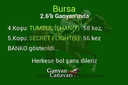 Bursa 2.Altılı Ganyanında; Bankolar belli oldu.