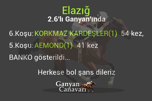 Elazığ 2.Altılı Ganyanında; Bankolar belli oldu.