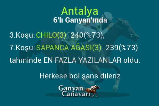 Antalya Altılı Ganyanında; En fazla yazılanlar belli oldu