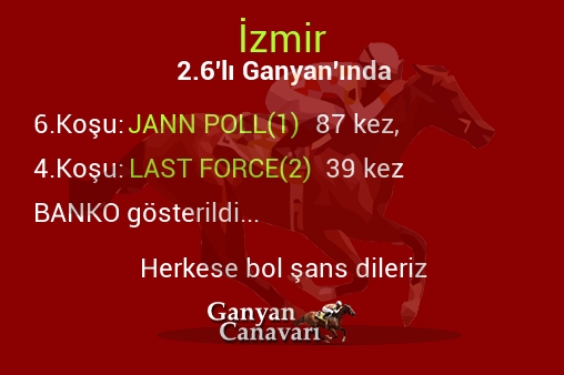 İzmir 2.Altılı Ganyanında; Bankolar belli oldu.