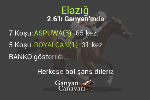 Elazığ 2.Altılı Ganyanında; Bankolar belli oldu.