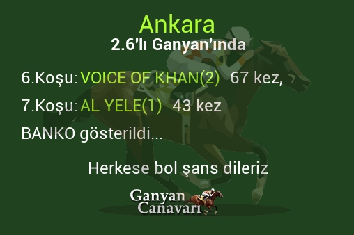 Ankara 2.Altılı Ganyanında; Bankolar belli oldu.