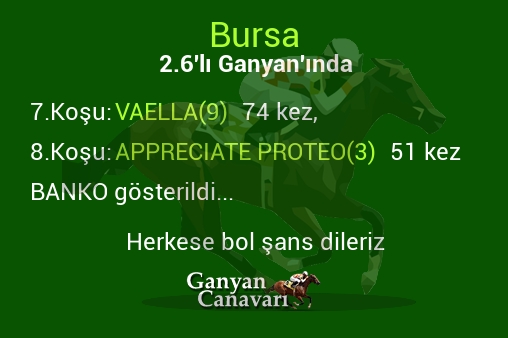 Bursa 2.Altılı Ganyanında; Bankolar belli oldu.