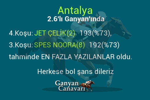 Antalya 2.Altılı Ganyanında; En fazla yazılanlar belli oldu