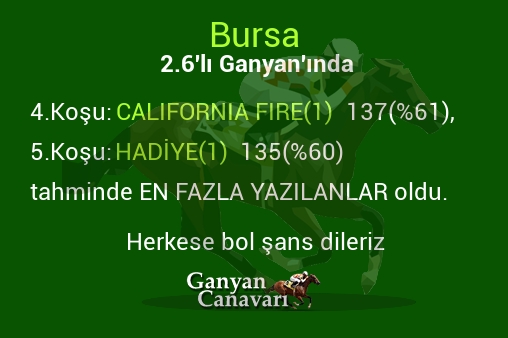 Bursa 2.Altılı Ganyanında; En fazla yazılanlar belli oldu