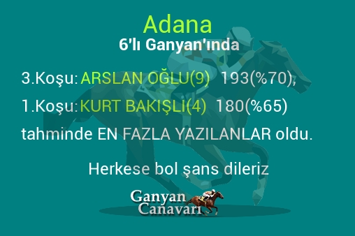 Adana Altılı Ganyanında; En fazla yazılanlar belli oldu
