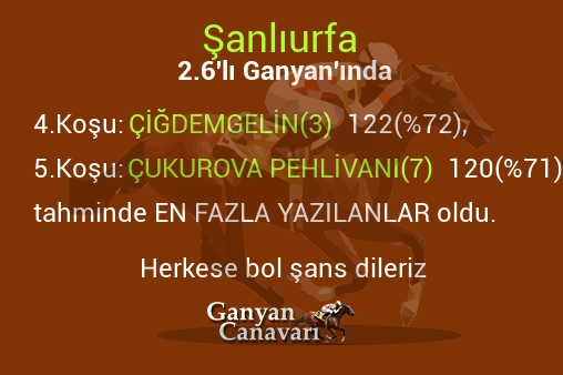 Şanlıurfa 2.Altılı Ganyanında; En fazla yazılanlar belli oldu