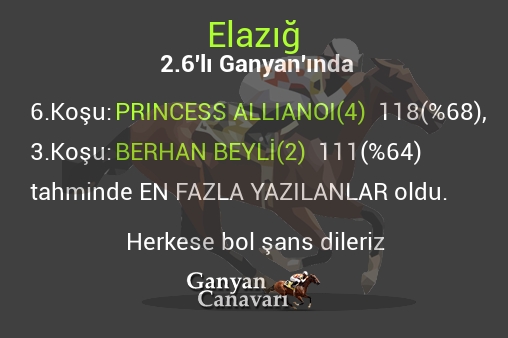 Elazığ 2.Altılı Ganyanında; En fazla yazılanlar belli oldu