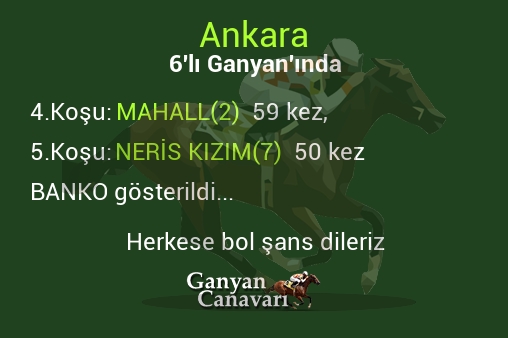 Ankara Altılı Ganyanında; Bankolar belli oldu.